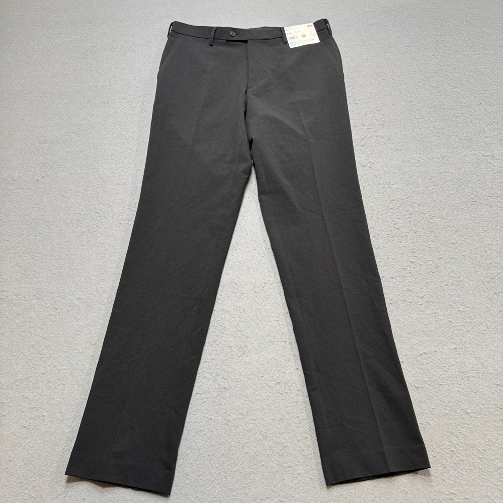 NEW Uniqlo Dress Pants Men's 32x33 Black Straight Leg Flat Front Formal Trousers